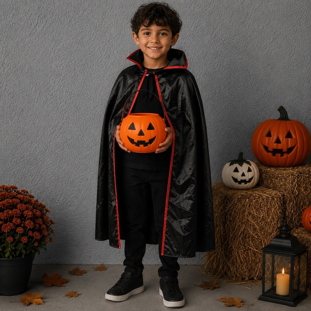 Spirit‎ Halloween Kids' M Vampire Cape Black Red Hooded Ages 7 10  Costume